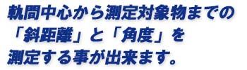 軌間中心から測定対象物までの「斜距離」と「角度」を測定する事が出来ます。